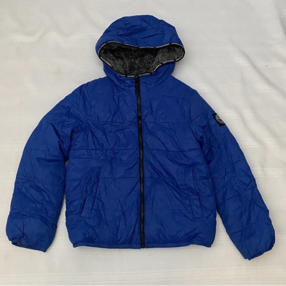 Abercrombie and Fitch Kids Faux Fur Lined Blue Puffer Jacket Sz 11/12
